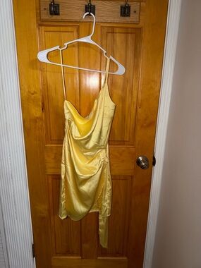 Fashion Nova Yellow Satin Cowl Mini Dress
